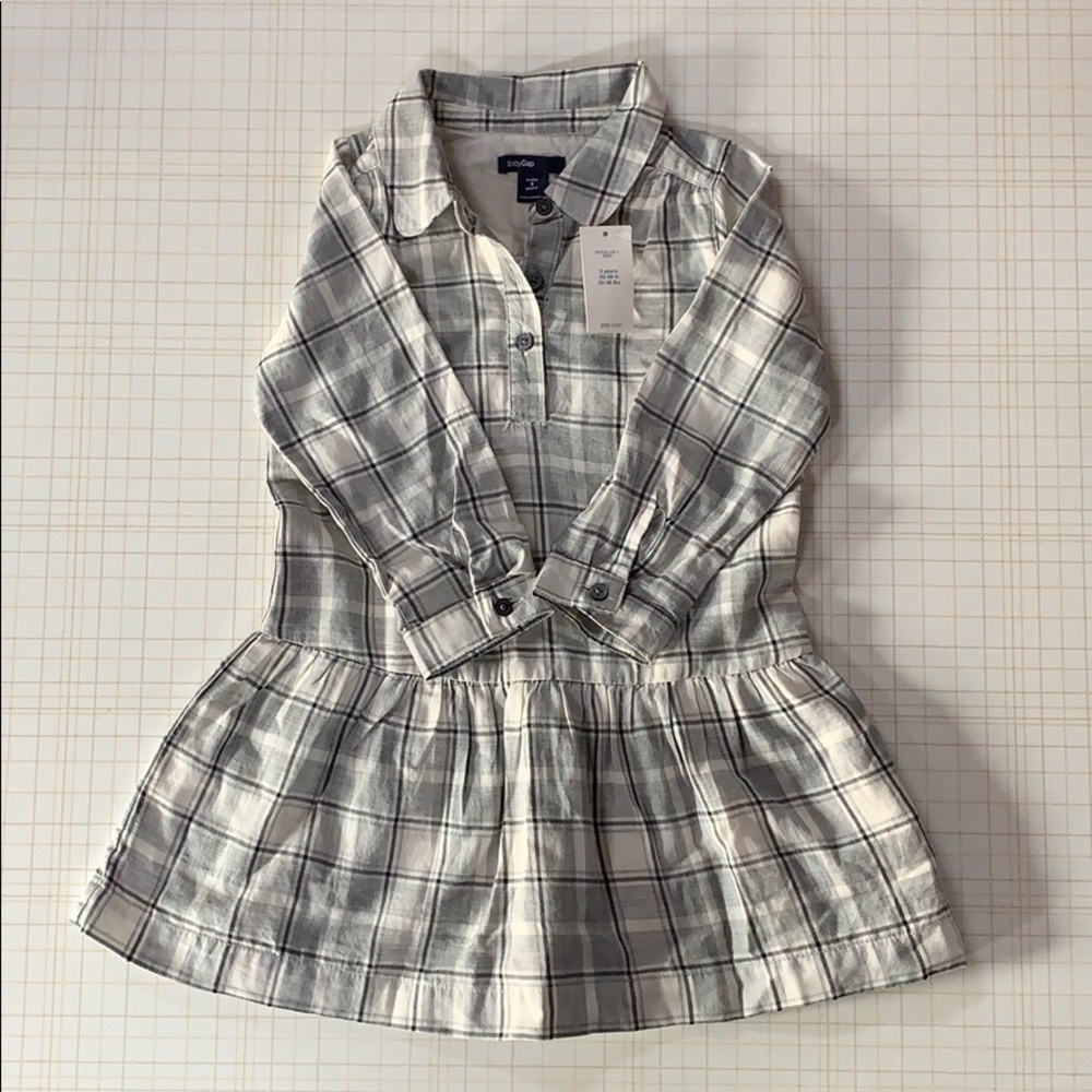 baby GAP grey plaid long sleeve dress Sz 3T